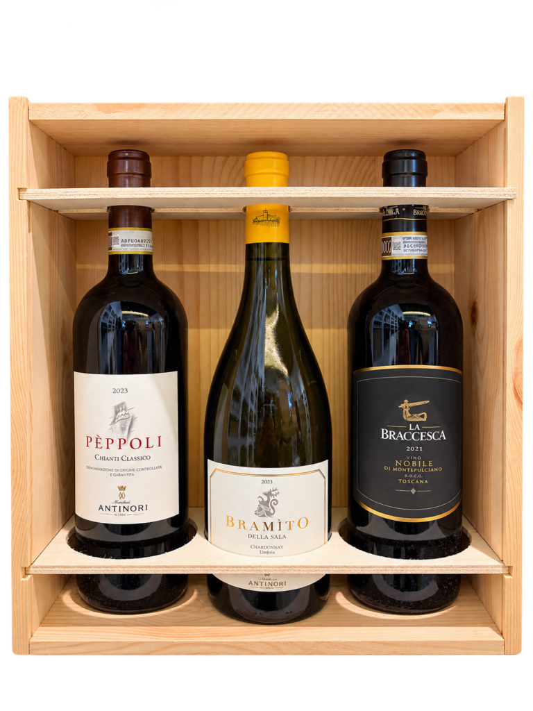COFFRET ANTINORI BRAMITO/NOBILE/PEPPOLI WB/3 2021 - 2023 - De Coninck Wine