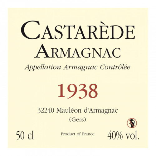de Coninck Wine Merchant Bas-Armagnac Castarède Millésime 1938