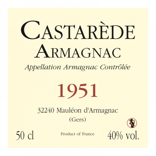 de Coninck Wine Merchant Bas-Armagnac Castarède Millésime 1951