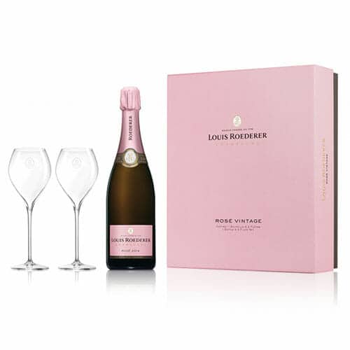 de Coninck Wine Merchant Champagne Louis Roederer Brut rosé 2014 + 2 flûtes