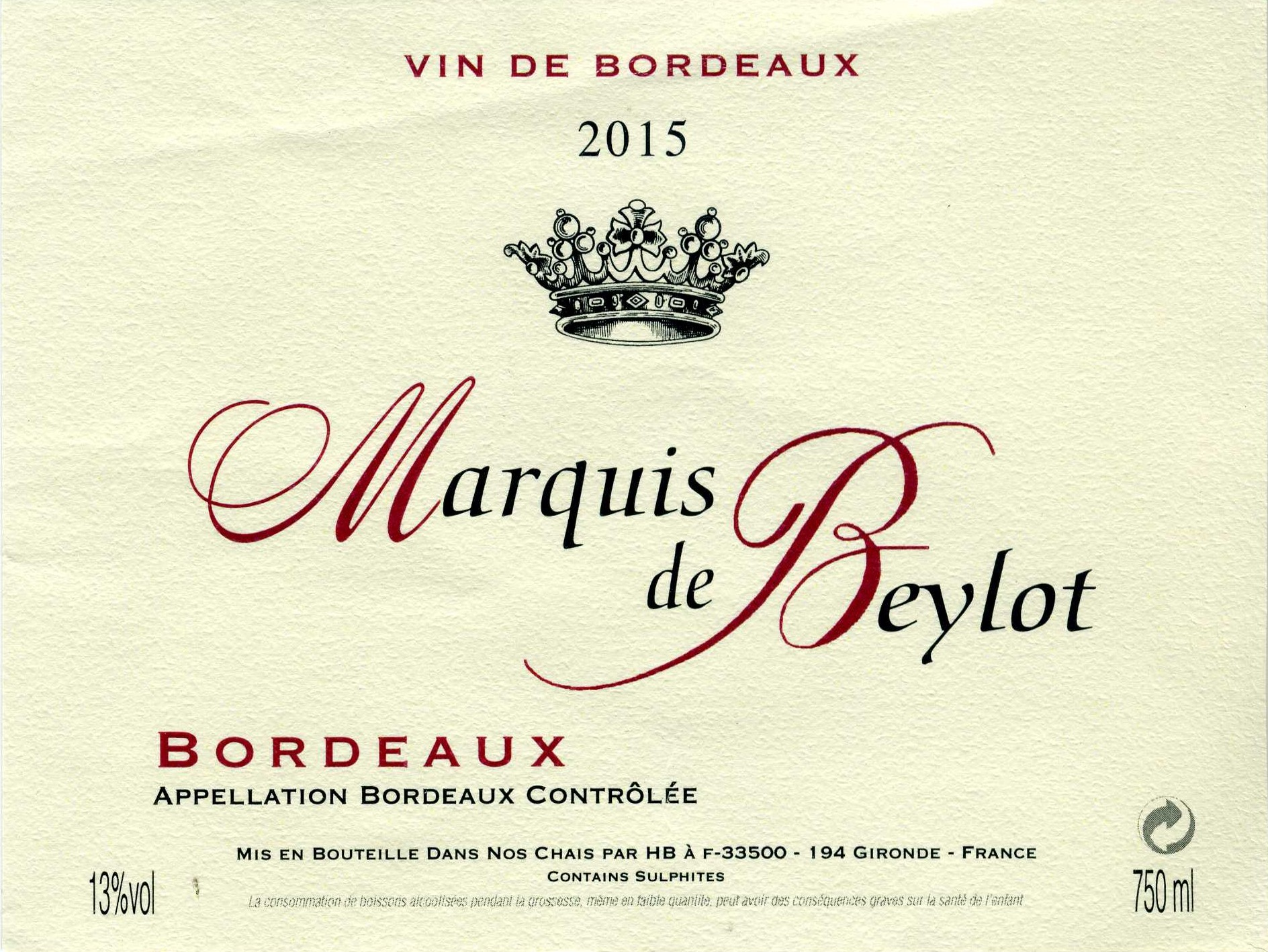 Marquis de Beylot, 2015, Bordeaux Supérieur