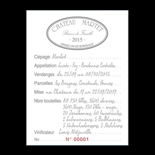 de Coninck Wine Merchant Château Martet "Réserve de Famille" 2018 - Sainte-Foy-Bordeaux
